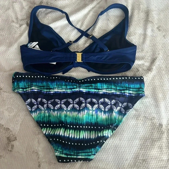 Blue Rod Beattie Kore Tie Front Bikini Top Size 34DD and Bikini Bottom Size 8 - Picture 8 of 10